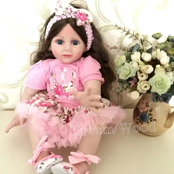 60cm Lovely Little Girl Soft Silicone Reborn Fridolin Doll Rooted Hair Lifelike Reborn Girl Baby New Year Gifts