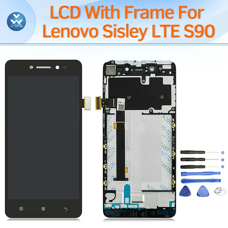 LCD screen for Lenovo Sisley LTE S90 LCD display touch panel digitizer frame full assembly replacement pantalla black white
