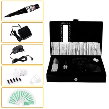 Hot Professional Tattoo Machine kits Permanent makeup eyebrows pen+Card Needles+tip+ink cosmetic Machine Complete Tattoo Supply