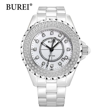 Watch Women BUREI Top Fashion Brand Female Casual Clock Diamond Sapphire Calendar Ceramic Waterproof Quartz Wristwatches New Hot