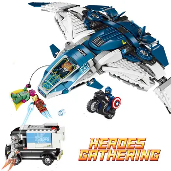 753Pcs City Heroes Gathering Educational Building Blocks Toys For Children Kids Gifts Marvel Plane Truck Cars Weapon
