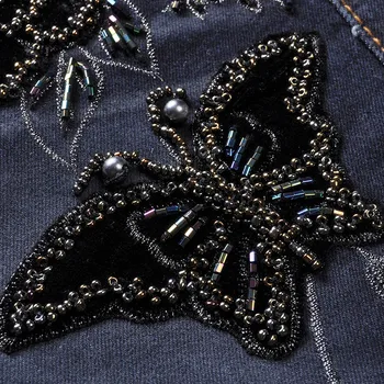 FINEWORDS 2017 Folk Style Fashion Flower Pattern Black Handmade Embroidered Denim Jeans Women Vintage Boot Cut Mom Flare Pant
