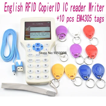 English 10 frequency RFID Copier ID IC Reader Writer copy M1 13.56MHZ UID encrypted Duplicator Programmer USB+10pcs EM4305 tags