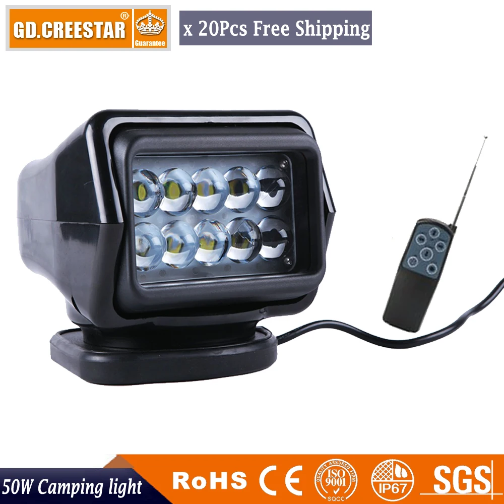 20pcs Factory wholesale 360Degree 50W 7inch LED Remote Control Search Marine Spot Work Light Boat Stage Lamp with Magnet