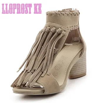 Lloprost ke Women Sandals Fashion Tassel Rome Gladiator Sandals Female Hollow Ladies Shoes Plus Size EUR45 Zapatos Mujer JT459