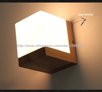 Nordic Style Square Sugar Modern Wood Wall Lamp Milk White Glass Shade Bedroom Wall Light Fixture