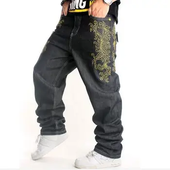 Hip Hop Jeans Men 2016 New Fashion Eagle Embroidery Men Jeans Loose Straight Pants Street Dance Jeans Male Big Size