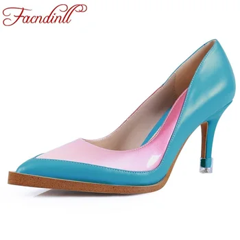New fashion genuine leather shoes woman pumps sexy high heels pointed toe women dress party wedding shoes 34-39