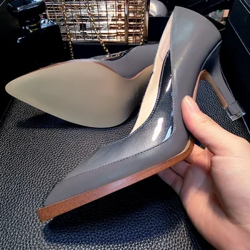 New fashion genuine leather shoes woman pumps sexy high heels pointed toe women dress party wedding shoes 34-39