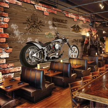 Custom photo wallpaper vintage motorcycle nostalgic brick wall background decoration wall for living room bar KTV wall murals