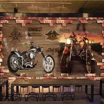 Custom photo wallpaper vintage motorcycle nostalgic brick wall background decoration wall for living room bar KTV wall murals