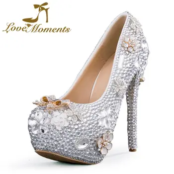 Love Moment Sparkling crystal wedding shoes bride rhinestone high heels shoes bridal party banquet diamond wedding dress shoes