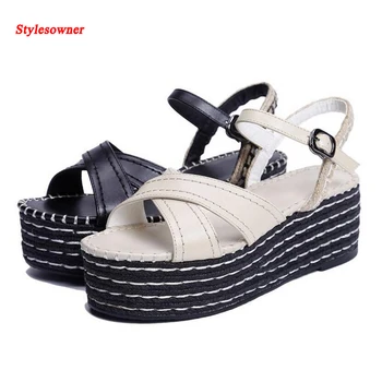 Stylesowner High Heel Wedge Summer Sandal Shoe Cross-belt Ankle Strap Staw Heel Top Quality Elegant Woman Sandal Shoe