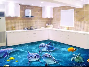 3d flooring wallpaper custom photo living room mural blue sea world dolphin 3d photo painting PVC self-adhesive floor wallpaper