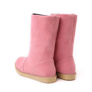 Lloprost ke !! Casual Nubuck Leather Half Cotton Boots Low Platform Round toe Work Shoes Women Plus Size 34-43 JT197