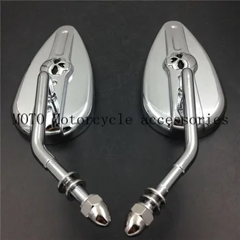 Motorcycle Rearview Side Mirrors For Harley Sportster Dyna Touring Softail 1982-later Chrome Skull Teardrop Rearview Mirrors