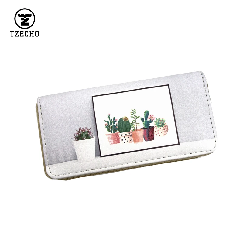 2016 Womens Organizer Wallets Leather Print Plant Long Ladies Money Purses Casual Clutch Bag With Zipper Coin Pocket Card Holder