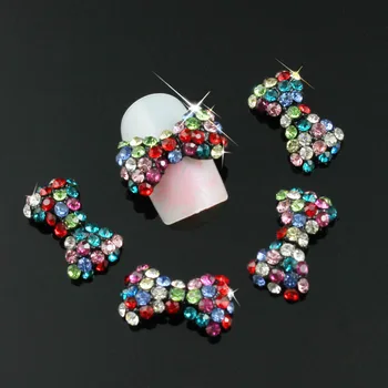 10 Pcs/Lot Clear AB Colorful Rhinestones For Nails Gold Silver 3D Alloy Butterfly Bow Tie Nail Art Decorations TN612-622