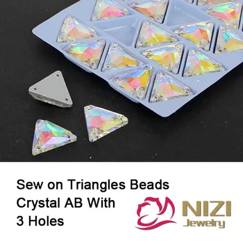 Crystal Beads 12mm 16mm 22mm Sew On Triangle Glass Beads Flatback Sewing DIY Beads With 3 Holes For Garment