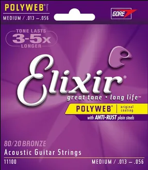 3 Sets Elixir 11100 Guitar Strings- Acoustic POLYWEB Medium Gauge 013 056