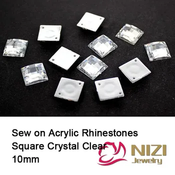 10mm Sew On Strass For Garment Square Crystal Clear Flatback Rhinestones Taiwan Acrylic Rhinestone For DIY Decoration New Strass