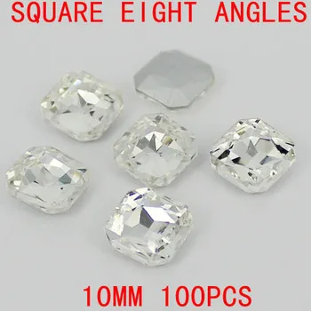 Square With 8 Angles Crystal Clear Stones Glass Material Beads Silver Foil Pointback For 3D Nail Art Jewelry Glitter Decorations