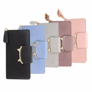 2017 New Cute Cat Anime Leather Women Wallet Trifold Slim Women Small Clutch Female Purse Coin Card Holder Hasp Wallet Money Bag