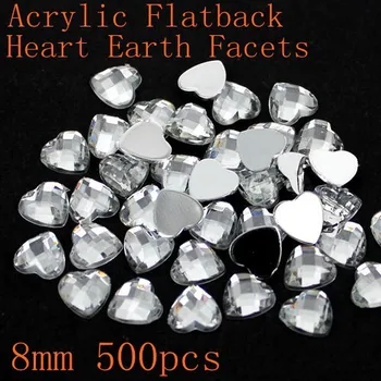 Acrylic flat back heart earth facets 8mm 10mm 12mm crystal color acrylic shape glue on beads decorate diy
