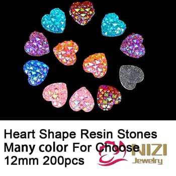 High Luster Resin Beads 12mm Heart Shape Flatback Resin Gems Fashion Rhinestone Beads Glue On Diy Decoration Material New Beads
