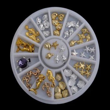 1Set New Sea Style Shell Starfish Mix Design 3d Alloy Nail Art Rhinestone Studs Decoration Wheel Set DIY Beauty Charm Nail Tools