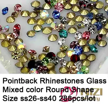 Glitter Pointback DIY Rhinestones ss26-ss40 Glass Material 288pcs Mixed Colors Strass Glass Stones For 3D Nail Art Decoration