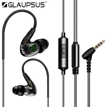 GLAUPSUS G7 Pro Heavy Bass Sport Earphones Universal Ear Hook Wired Control Metal Earphone Noise Cancelling Detachable with Mic