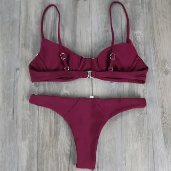 New Sexy Bikini Push Up Swimwear Women Swimsuit Wine Red Retro Vintage Bikini Set Beach Brazilian Bathing Suits Swim Wear 2017