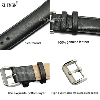 ZLIMSN Watch Strap 18mm 20 22 23 24mm Brown Black Real Leather Watchbands Stainless Steel Silver Metal Buckle Accessories