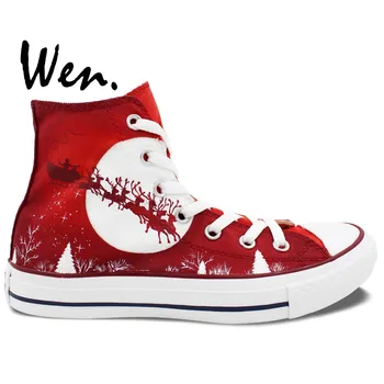 Wen Red Hand Painted Casual Shoes Custom Design Merry Christmas Men Women's High Top Canvas Shoes Christmas Birthday Gifts