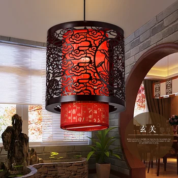 Vintage Chinese Wood Sheepskin Carve Lanterns Droplight Sitting Room Corridor Wine Shop Lighting Ceiling Lamp Party Light