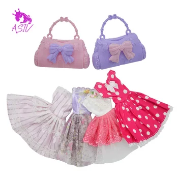 4 Pcs Mini Cute Fashion Handmade Fluffy Short Skirt Dress Outfits (Random Styles) with 2 Handbags for Barbie Dolls