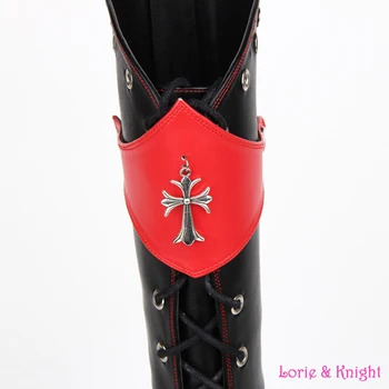 Japanese Harajuku Classic Black and Red Gothic Punk Lolita Cosplay Boots Thick Platform Lace Up Rivet Boots