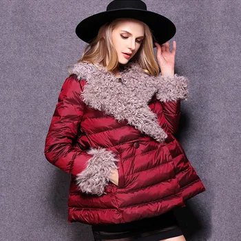 Winter plus size coat long wool in Europe and America brought sheep volume hair thickening a cloak feather padded 2016 women new