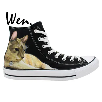 Wen Hand Painted Shoes Unisex Original Custom Design Pet Cat Men Women's High Top Canvas Shoes Birthday Gifts
