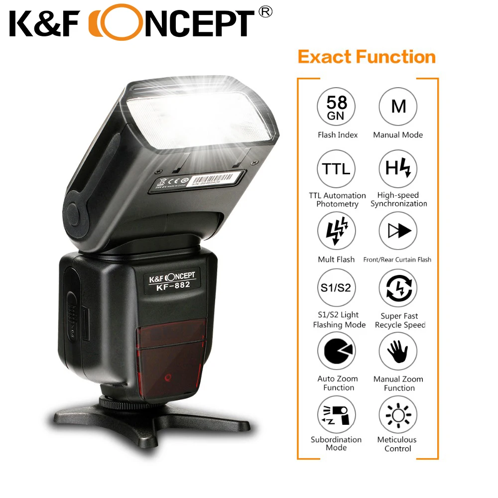 K&F CONCEPT KF-882 HSS TTL GN58 High Speed Flash Speedlite for Nikon D750 D7000 D4 D800 D610 D600 D800E D7100 D7200 D5200 D5300