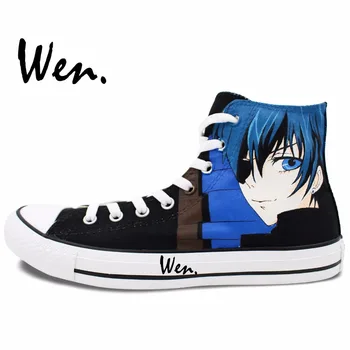 Wen Hot Anime Hand Painted Shoes Custom Design Black Butler Women Men's High Top Canvas Shoes Christmas Birthday Gifts