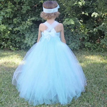 Cute Princess Elsa Inspired Girl Dress Match Headband Baby Girls Tutu Dress For Party Teenagers 2-12Y Girl Cosplay Dress PT212