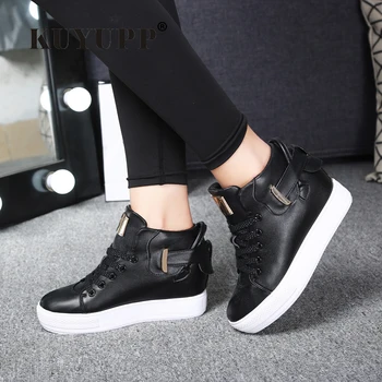 High Top Women Casual Shoes 2016 Fashion Height Increasing Leather Women Shoes Spring Autumn Wedges Ladies Shoes Sapatilha YD126