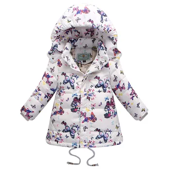 2016 New Girls Winter Coats And Jackets Kids Outwear Warm Down Padded Jacket Butterfly Printing Baby Girls Clothing DQ108