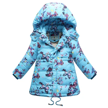 2016 New Girls Winter Coats And Jackets Kids Outwear Warm Down Padded Jacket Butterfly Printing Baby Girls Clothing DQ108