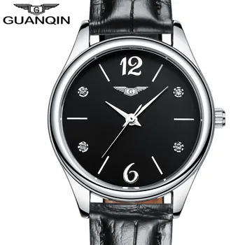GUANQIN brand Women casual wristwatch Ladies Diamond leather Strap Gold Quartz Watch female dress clock hours Montre Femme gift
