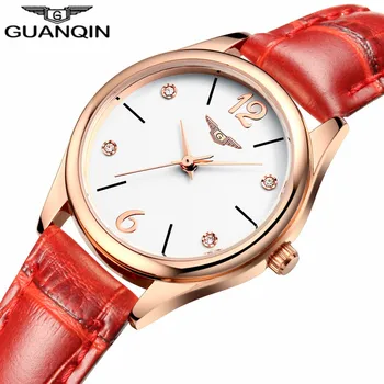 GUANQIN brand Women casual wristwatch Ladies Diamond leather Strap Gold Quartz Watch female dress clock hours Montre Femme gift