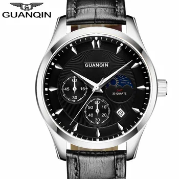 Luxury Brand GUANQIN 2017 Male Time Hour Relogio Masculino Watch Men Fashion Quartz Watches Leather Male Waterproof Clock Black