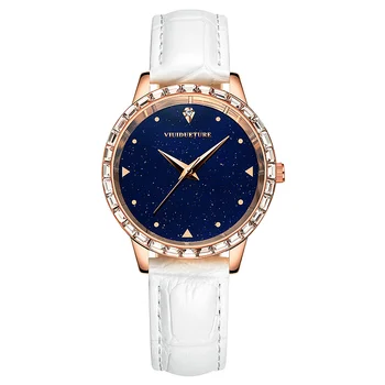 VIUIDUETURE Original Fashion Brand Starry Sky Series Quartz Watch Rose Gold Crystal Leather Women Dress Watches Reloj Mujer